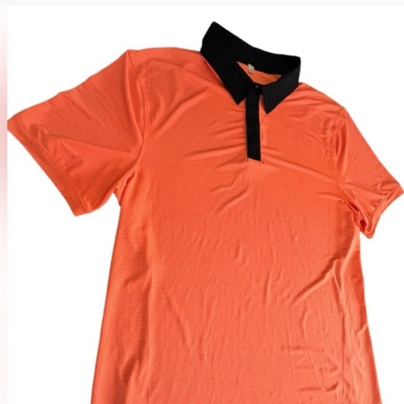 Lululemon Precision Polo Shirt Orange Black Trim Men’s Size L - Picture 2 of 11